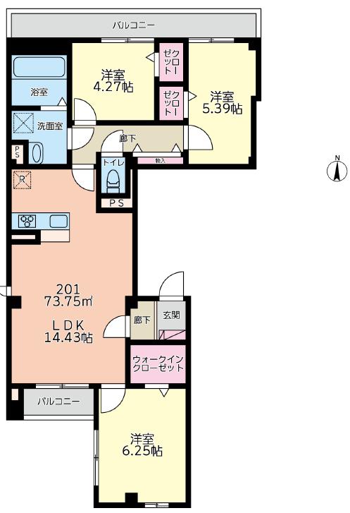 経堂 マンション(3LDK/2階)の間取り写真