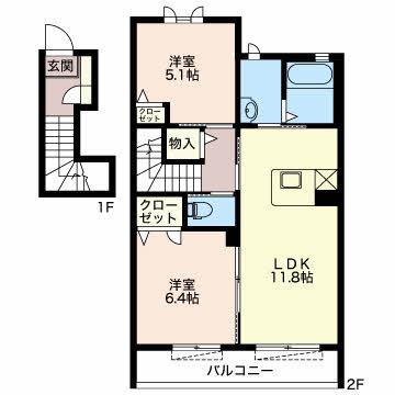 シンフォニーA・B(2LDK/2階)の間取り写真