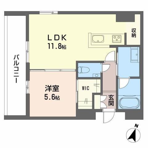 プレミアス大濠西(1LDK/2階)の間取り写真