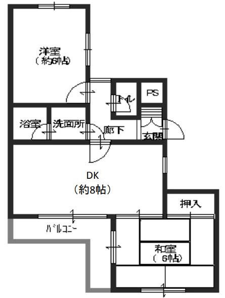 アッシュコート明石(2DK/3階)の間取り写真
