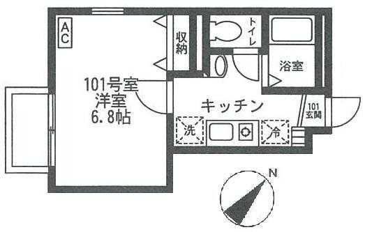 ラ・フルール K(1K/1階)の間取り写真