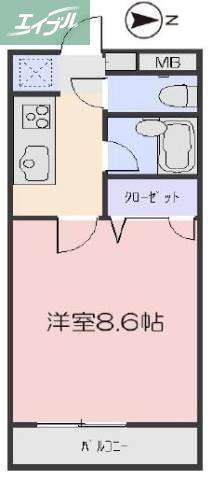 ハイツ八之坪(1K/1階)の間取り写真
