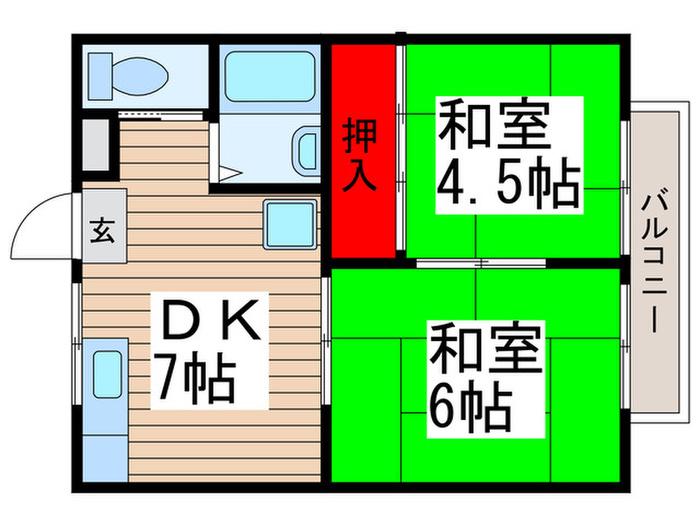 スカイハイツ(2DK/2階)の間取り写真