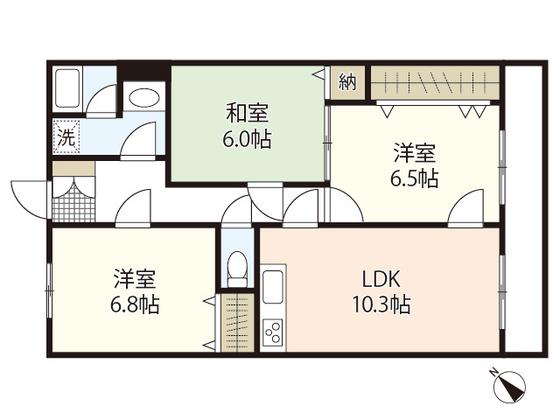 グランボヌール上安(3LDK/1階)の間取り写真