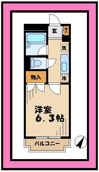 ドミール稲城(1K/2階)の間取り写真