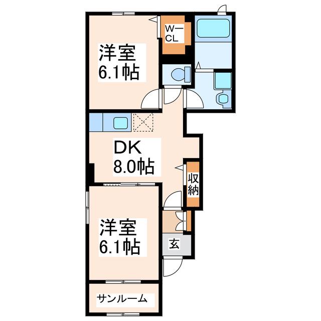 GRACE C(2DK/1階)の間取り写真