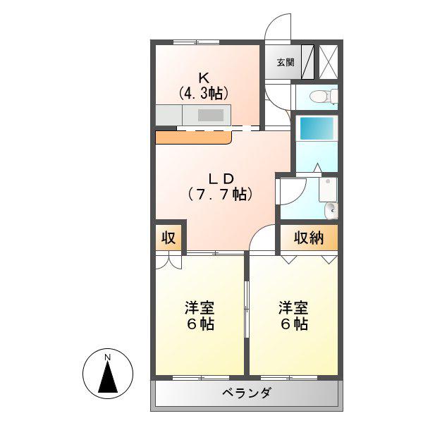 メルヴェール壱番館(2LDK/1階)の間取り写真