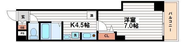 ドエル南船場(1K/7階)の間取り写真