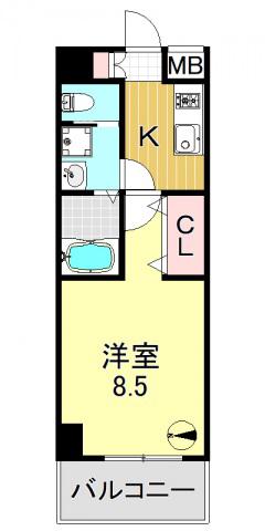 レクシア平野DUO(1K/9階)の間取り写真