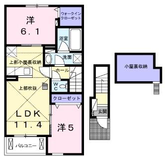 バンベール明 D(2LDK/1階)の間取り写真