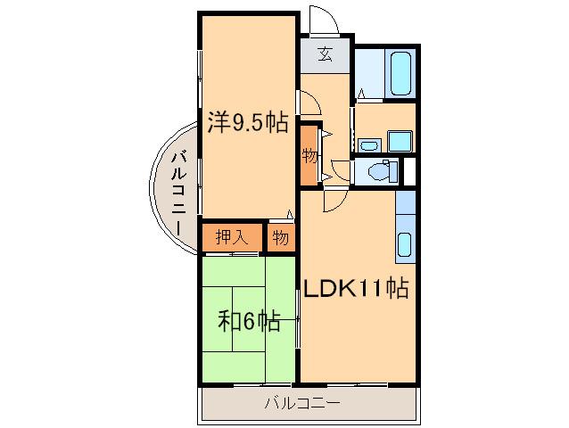 ＪＲ山陽本線 鷹取駅 徒歩8分 8階建 築39年(2LDK/5階)の間取り写真