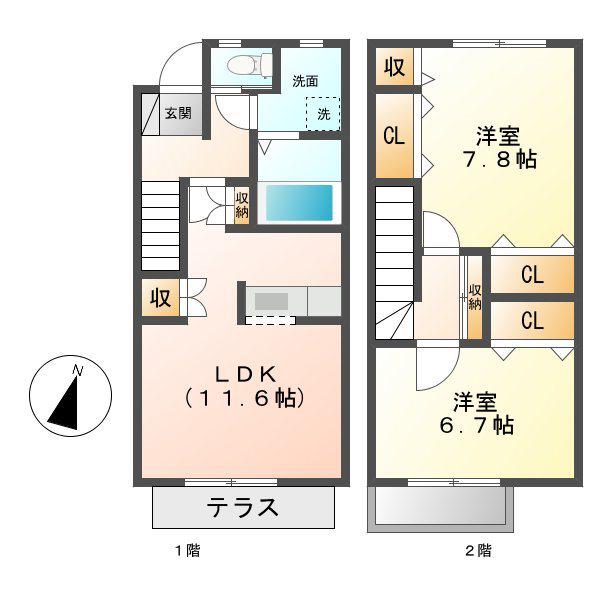 グランヒルズカジノC棟(2LDK/1階)の間取り写真