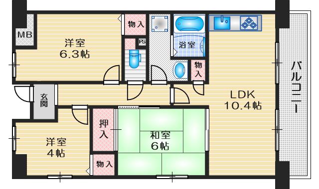 ハッピーコープ大重(3LDK/4階)の間取り写真