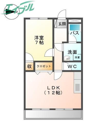 ウエスト5(1LDK/2階)の間取り写真