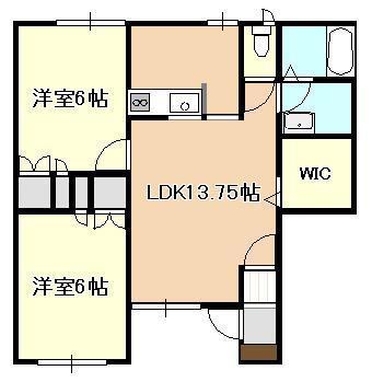 ブランリベール荻川(2LDK/1階)の間取り写真