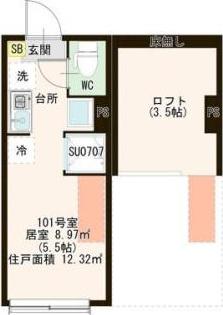 ハーモニーテラス町屋VI(ワンルーム/1階)の間取り写真