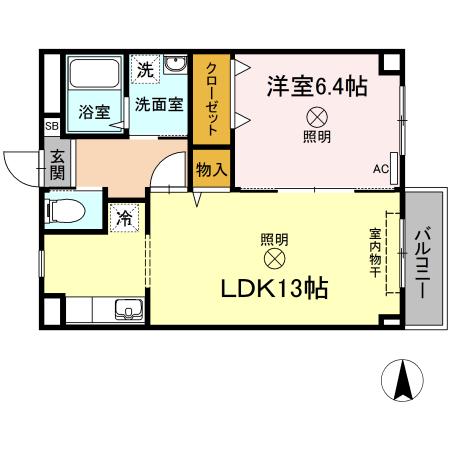 エスポワール大安寺(1LDK/3階)の間取り写真