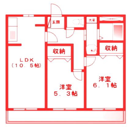 ハイツセイミヤ(2LDK/2階)の間取り写真