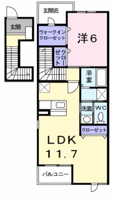 リヴィエール西河原(1LDK/2階)の間取り写真
