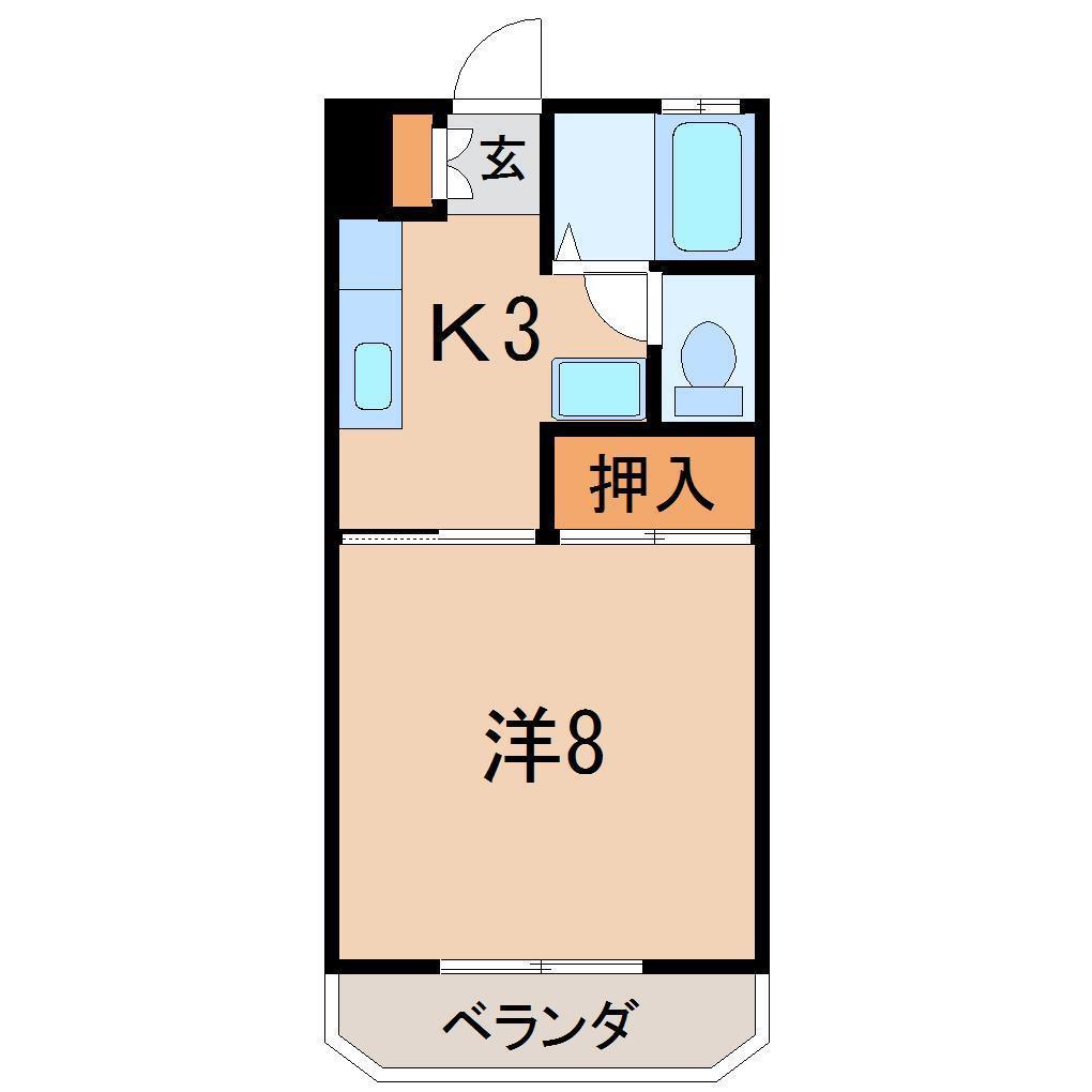 南ウィング(1K/2階)の間取り写真