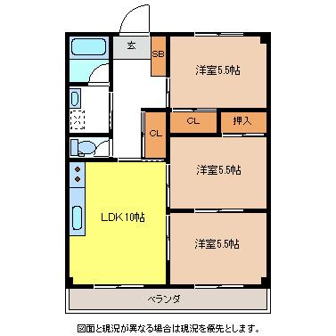 レジデンスYAMAKICHIII(3LDK/3階)の間取り写真