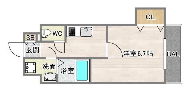 ラグゼ田辺(1K/9階)の間取り写真