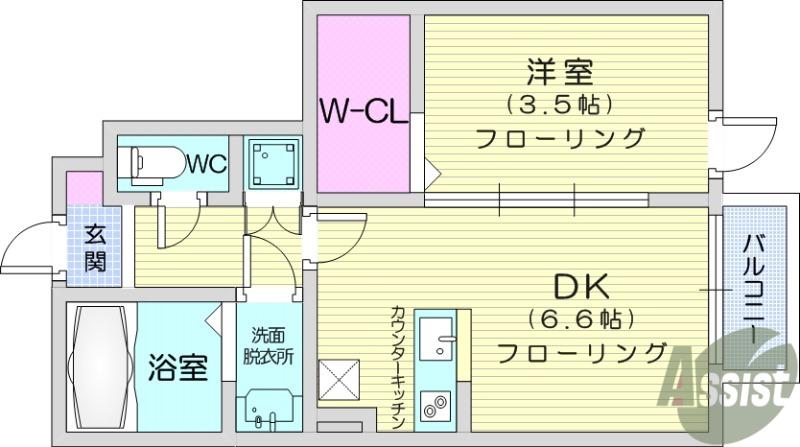 アンセル長町B(1DK/1階)の間取り写真