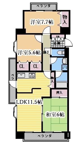 クレスト石川橋(3LDK/3階)の間取り写真