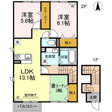 庵 壱番館(3LDK/2階)の間取り写真