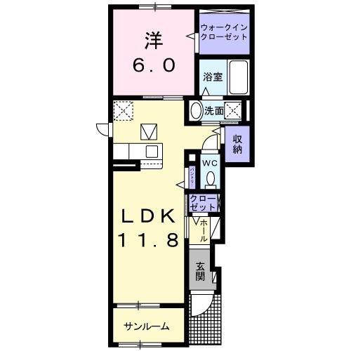 キャッスル O.S(1LDK/1階)の間取り写真