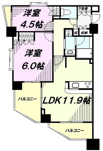 レジデンス八王子明神町(2LDK/4階)の間取り写真