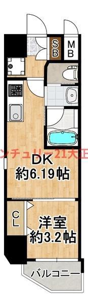 弁天町プライマリーワン(1DK/8階)の間取り写真