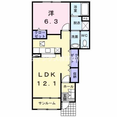 ミニヨンコリーヌB(1LDK/1階)の間取り写真