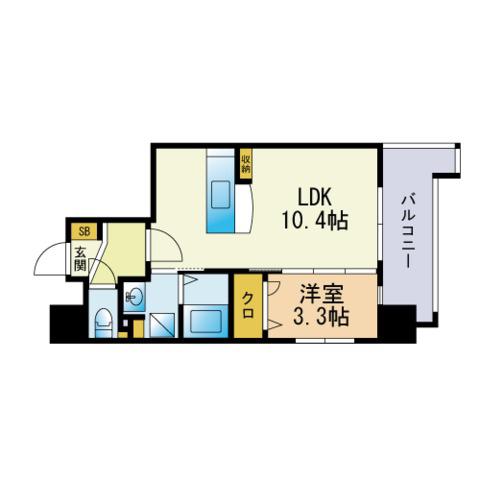 LIBERTY R TENJIN2(1LDK/6階)の間取り写真