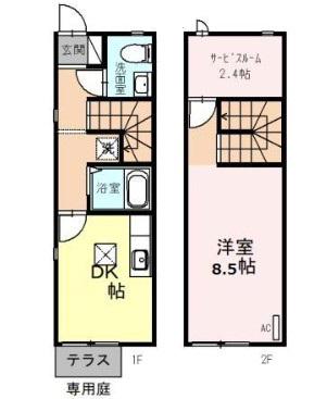 キューブ浅間台B(1SDK/1階)の間取り写真