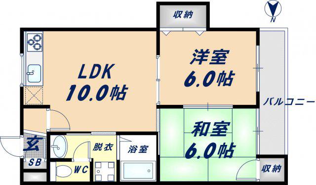 ビューハイツA&K(2LDK/2階)の間取り写真