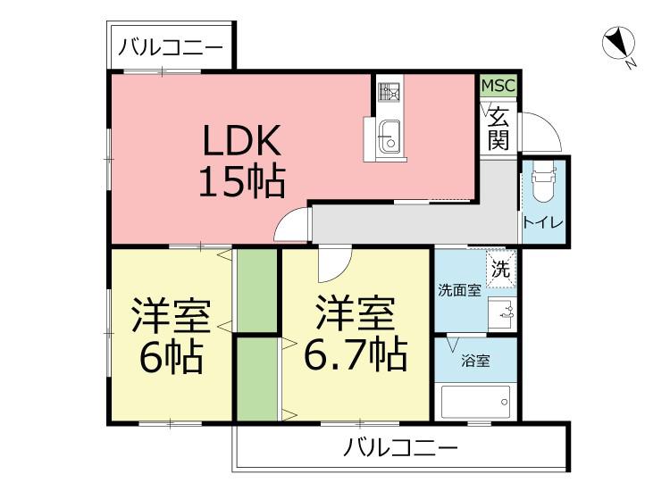 NOBLE 北鎌倉(2LDK/2階)の間取り写真