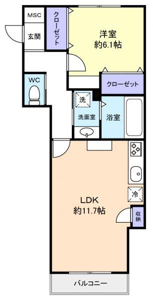 QUWON奏の杜(1LDK/1階)の間取り写真