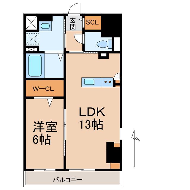ワシンレジデンス(1LDK/6階)の間取り写真