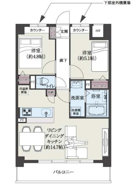 エルグランド博多の杜(2LDK/4階)の間取り写真