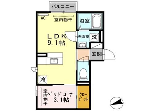 アネシス寺町(1LDK/1階)の間取り写真