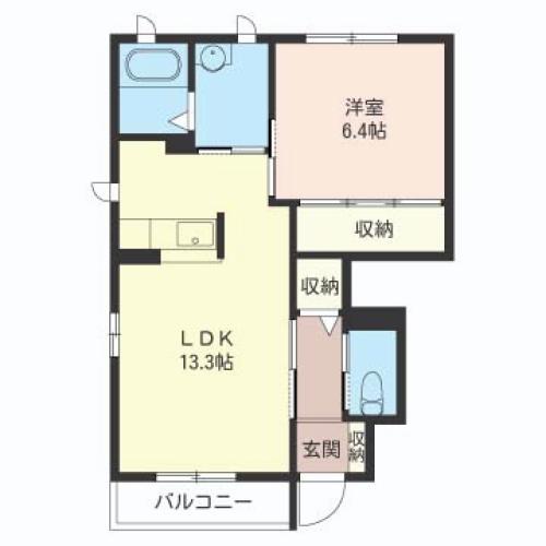 カーサTOYA A棟(1LDK/1階)の間取り写真