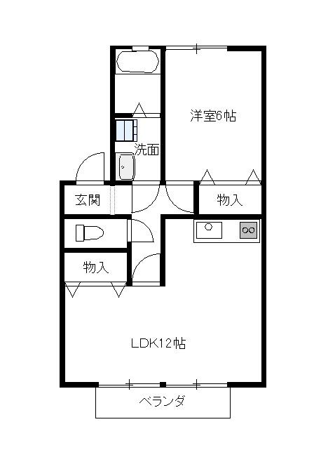 エメラルドサイネンD(1LDK/1階)の間取り写真