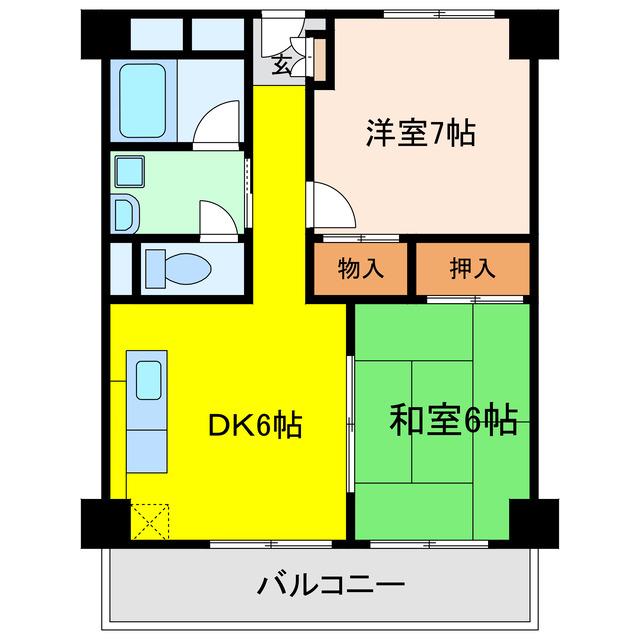 福島スカイハイツ(2DK/5階)の間取り写真
