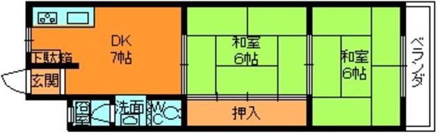 いかるがマンション(2DK/1階)の間取り写真