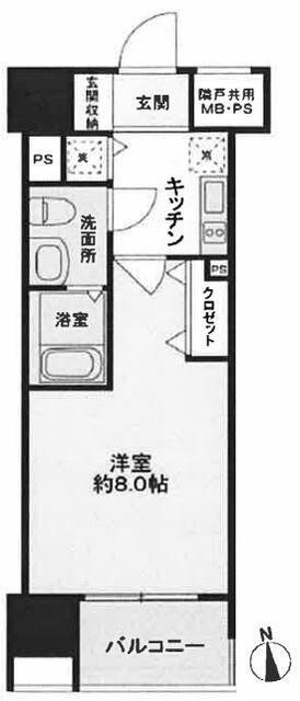 グローベル新大久保マスターズゲート(1K/2階)の間取り写真