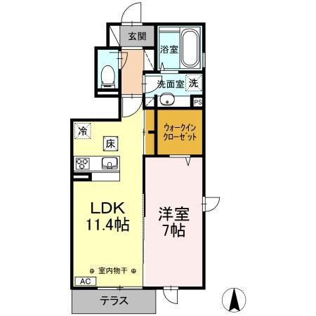 グランテージB(1LDK/1階)の間取り写真