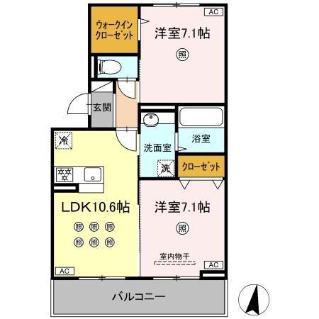 DーROOM琴平一丁目(2LDK/3階)の間取り写真