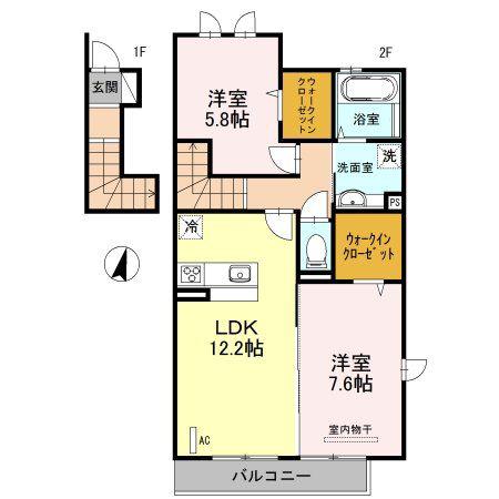 ホジョウテラスE(2LDK/2階)の間取り写真