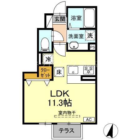 ADESSO東銀座(ワンルーム/1階)の間取り写真